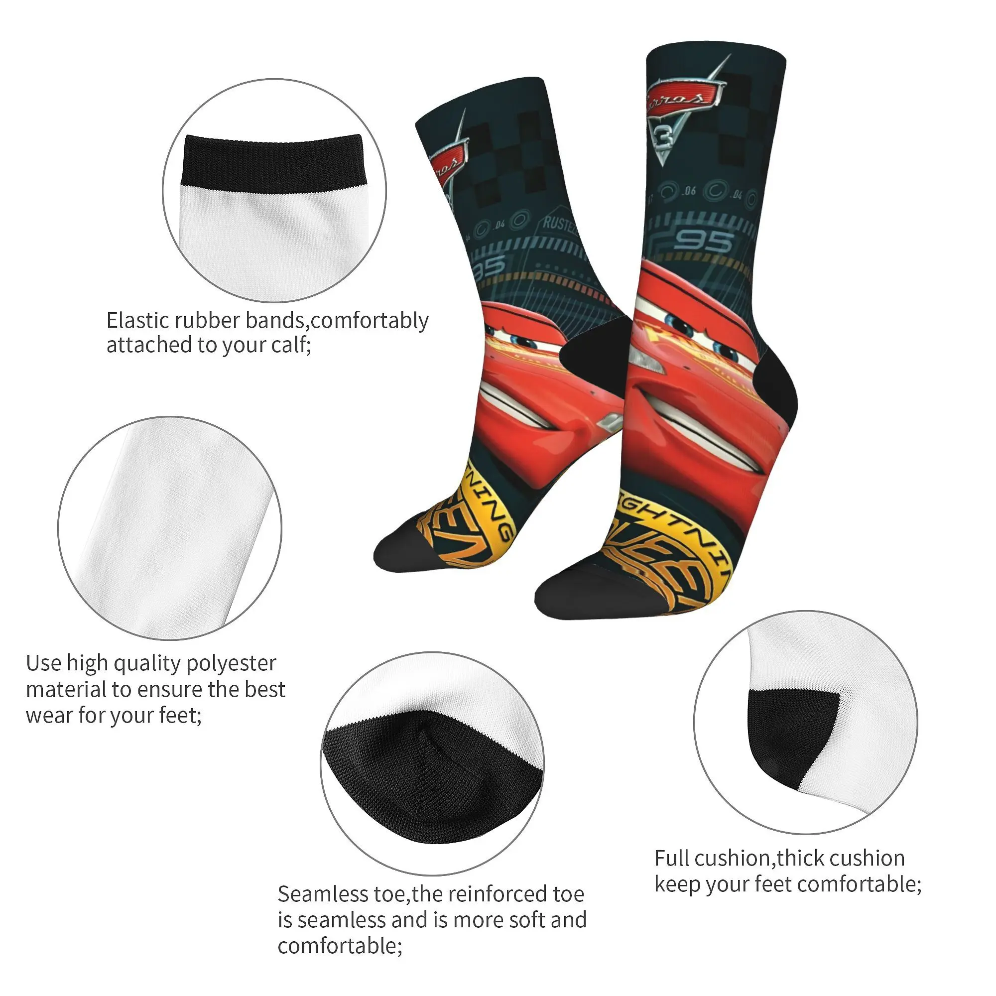 Lightning Mcqueen car sally Gift Crew Socks Merch dla kobiet Mężczyźni Antypoślizgowe skarpetki z nadrukiem