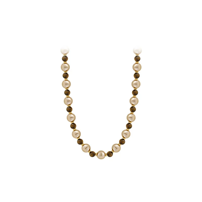 Maillard Natural Tiger\'s-eye Champagne Pearl Bead Necklace For 2024 Fashion Jewelry Women\'s Sexy Sweater Chain Neck Accessories