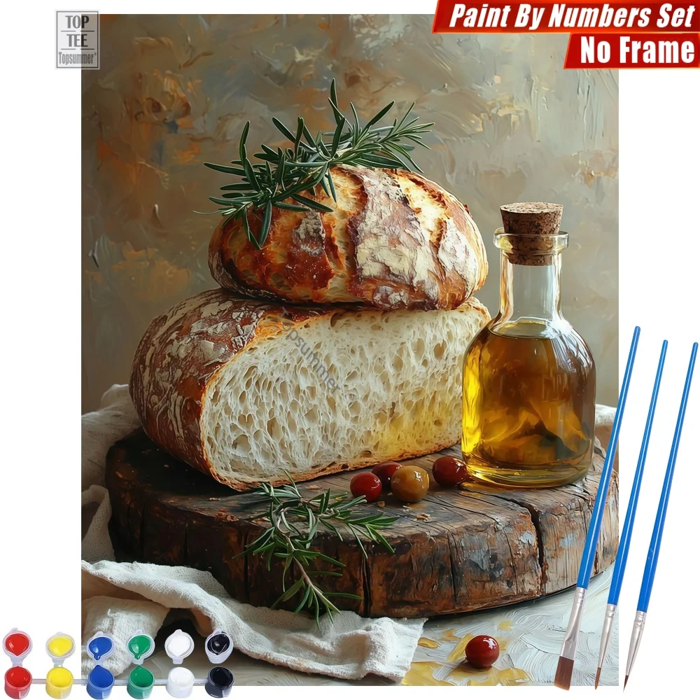 Kit de pintura por números de tabla de pan rústica - Pan, aceitunas, arte de pared rústico, decoración del hogar, regalo del Día de Acción de Gracias para mamá