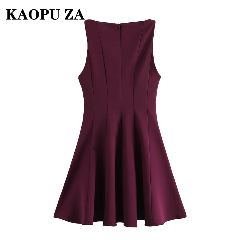 KAOPU ZA 2024 Dame Casual Mid-länge Kleid Mini Rock Streetwear Weibliche Ärmellose O-Kragen Kleider Rüschen Regular fit reißverschluss