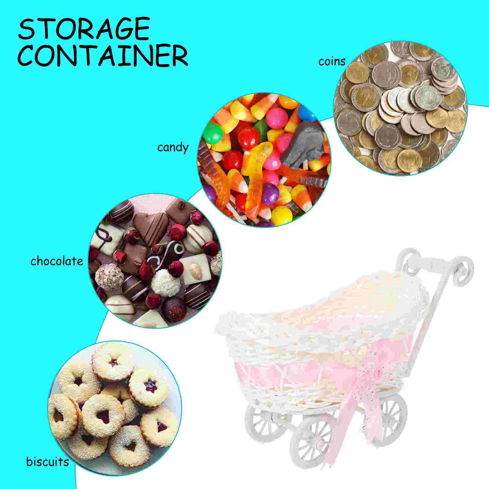 Simulated Rattan Flower Basket Dried Fruit Toys for Babies Chocolate Serving Pink Fan Boys Storage Organizer Sundries