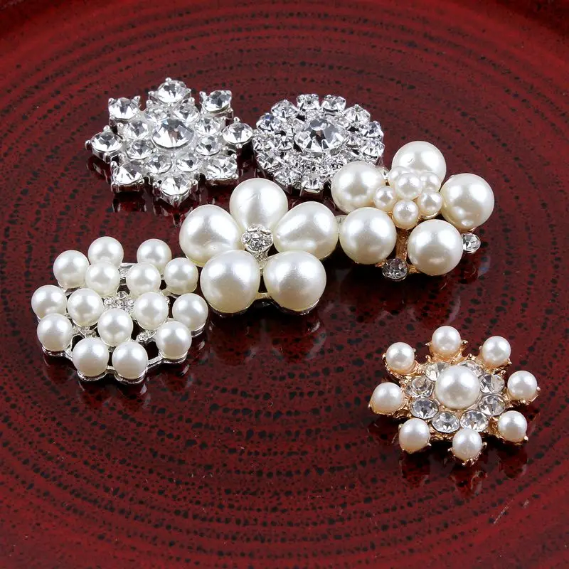 120PC Vintage Handmade Metal Decorative Buttons Flatback Rhinestone with Crystal Pearls for DIY Craft And Hair Accessory Making