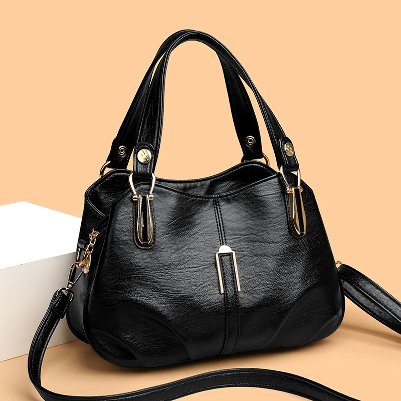 

High Quality Soft Leather Shoulder Crossbody Bag For Women Luxury Large Capacity Female Handbag Designer Female Messenger Tote
