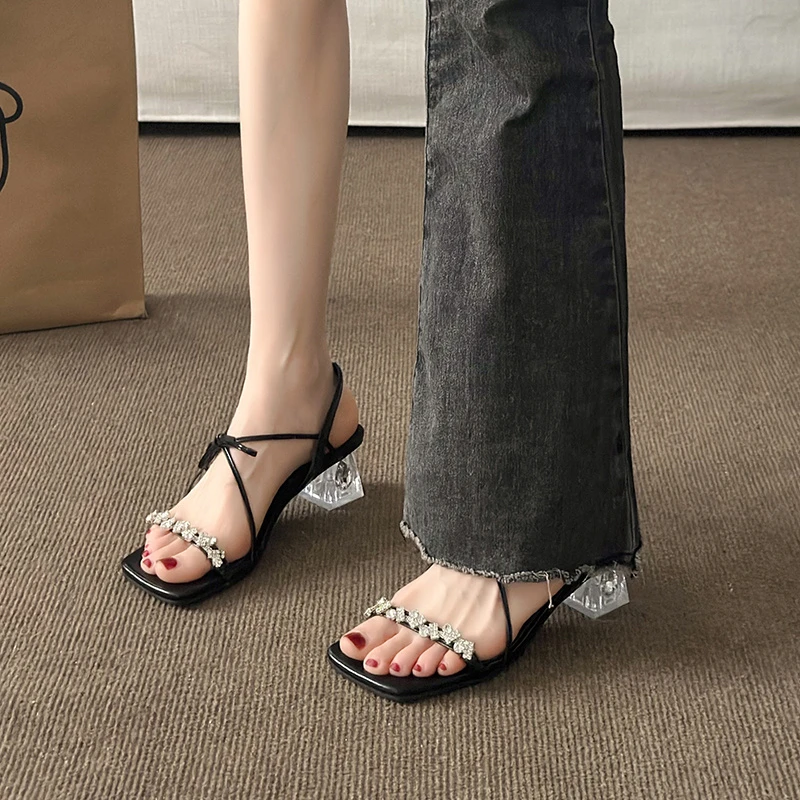 5 سنتيمتر عارية صنادل عالية الكعب 2026 جديد أنيق ساحة رئيس الجانب فارغة رقيقة الفضة حزام المفتوحة تو الصنادل المرأة الصيف المطاط وحيد #3