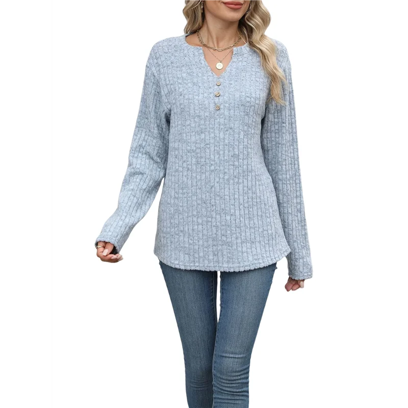 

AG-Women Long Sleeve Shirts Dressy Casual Button V Neck Pullover Sweaters Jumper Tops Fall Outfits