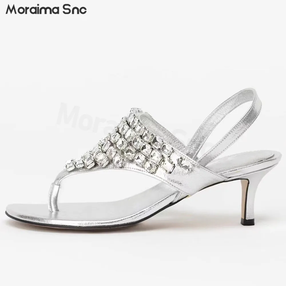 

Rhinestone Clip-Toe One-Strap Sandals Round Toe and Stiletto Heels Fashionable Back-Strap Sandals Elegant Women's Shoes