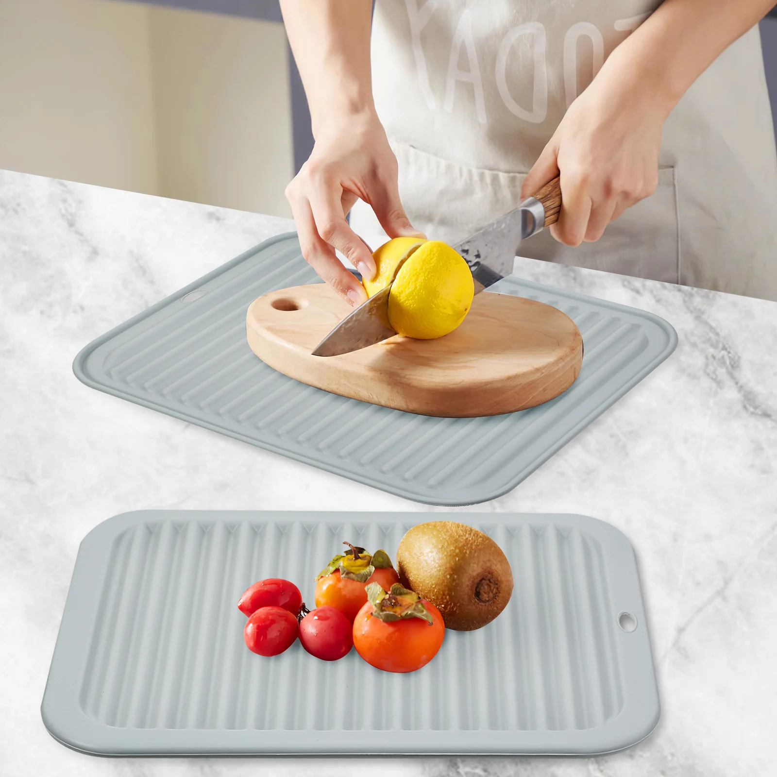 

2 pcs Heat Resistant Table Mat Silicone Placemat Insulated Dinner Mats Shallow Gray Long Rectangle Kitchen Hot Pads Trivets For