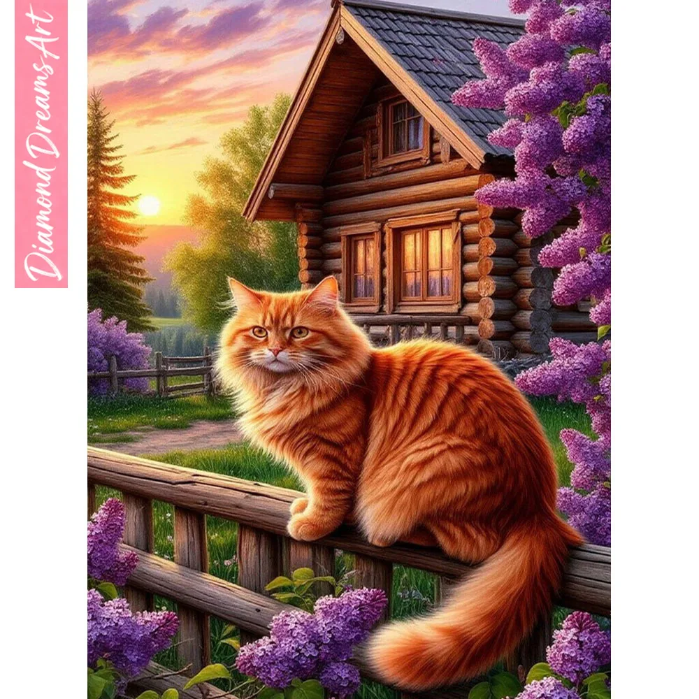 Neuheiten 2025 Diamantmalerei Katze bei Sonnenuntergang Diamant-Mosaik Tier-Landschaft Komplettes Set Bastelset, Rahmenlos