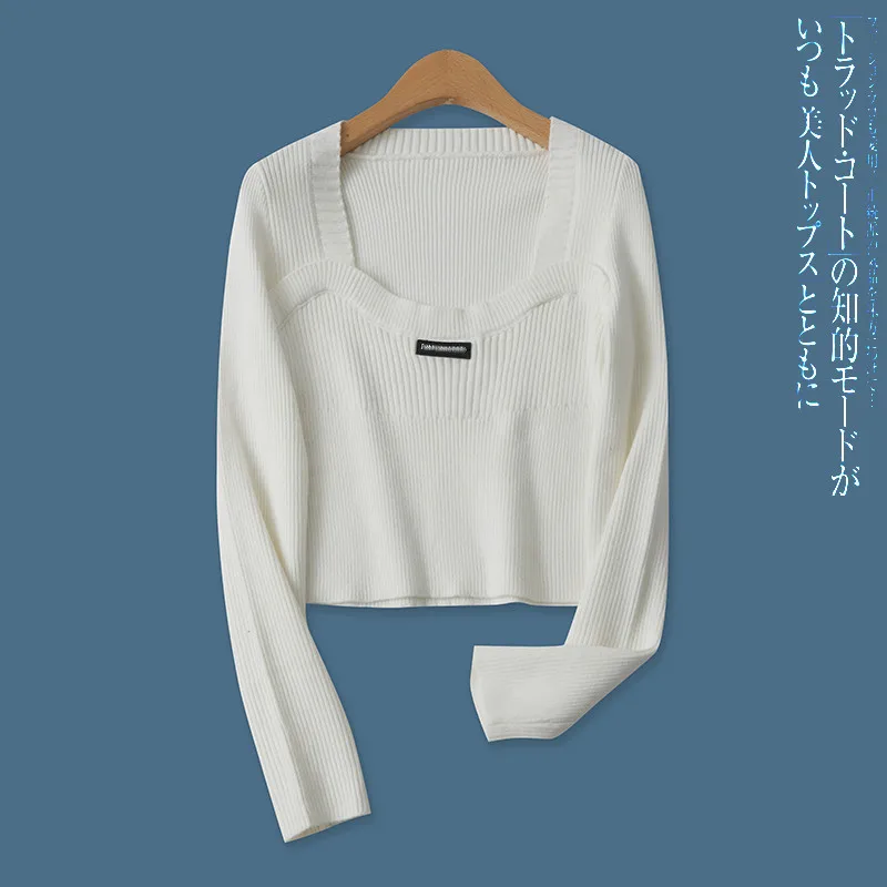 

Облегающий трикотаж с длинным светом и квадратным воротником, универсальный базовый слой, полосатый женский модный осенний новый поступление 6395