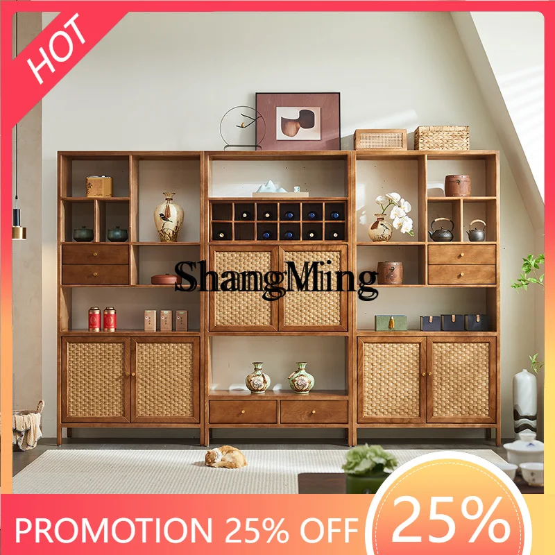

CL wood rattan storage tea room display cabinet medieval wabi-sabi tea storage cabinet