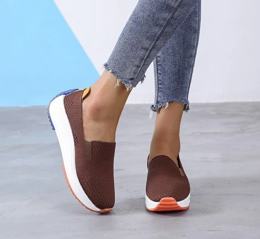 Chaussures plates en maille à enfiler pour femmes, baskets légères, mocassins à la mode, printemps, automne, 2022