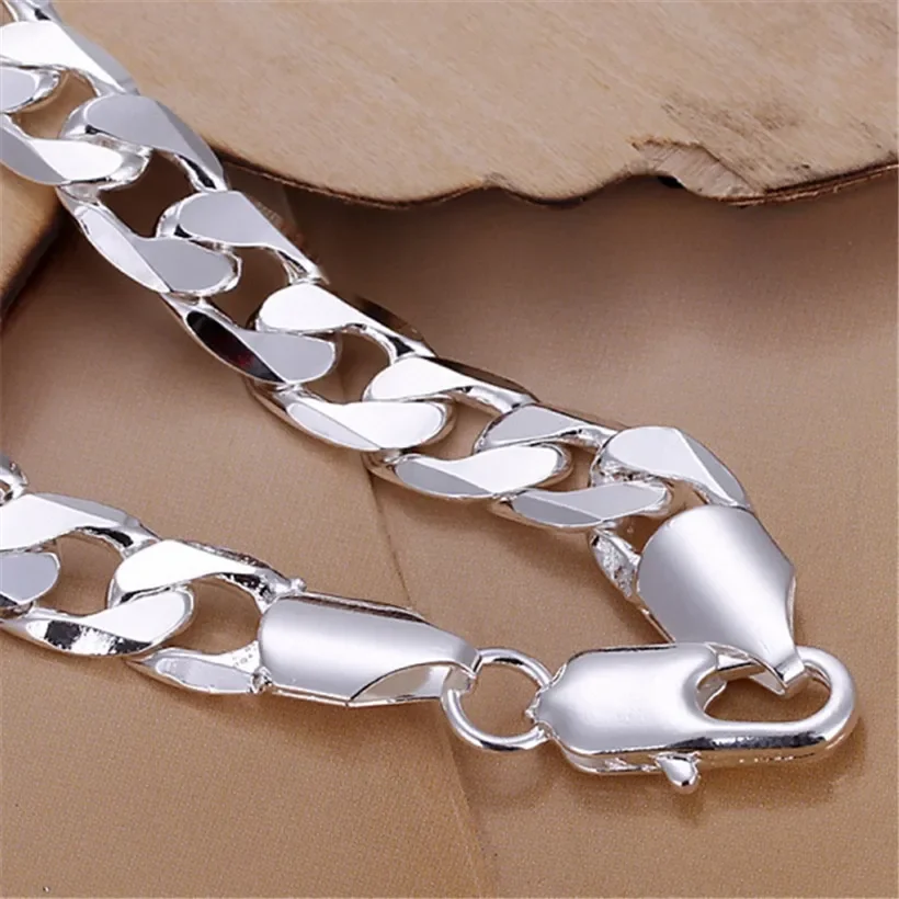 , Men 6MM Flat Silver 925 Plated Women Bracelets Wedding High Quality Fashion Jewelry Christmas Gifts Cute H245