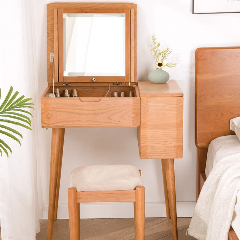 

Japanese-style solid wood dressing table Small, clamshell bedroom dressing table
