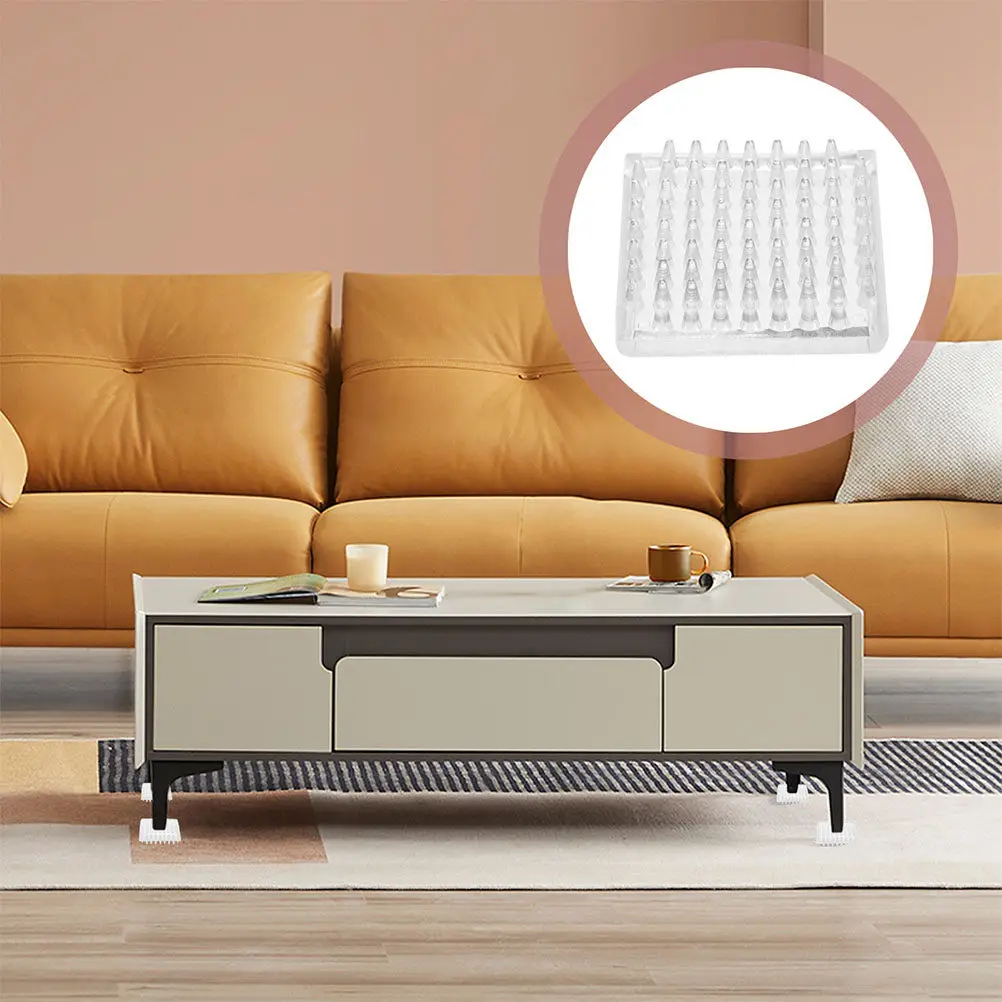 6Pcs Clear Square Furniture Floor Protectors Non-Slip Spiked Pads for Carpet Protection Sofa Chair Table Legs Scratch Resistant
