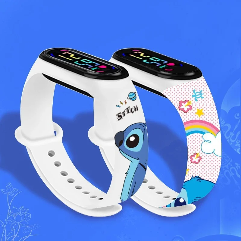 Jam tangan Digital anak perempuan, 12 buah Stitch jam tangan olahraga layar sentuh tahan air untuk wanita hadiah mainan