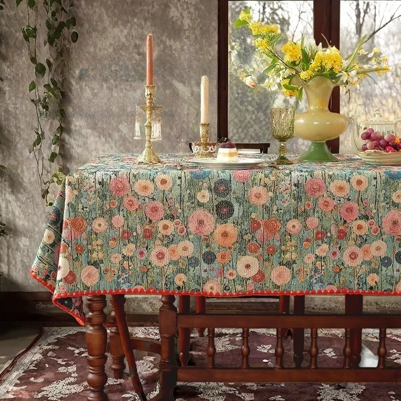 Fabric Rectangular Tablecloth for Desktop, Resembling Cotton and Linen, Table Mat for Home Use, with A Country Style Design.