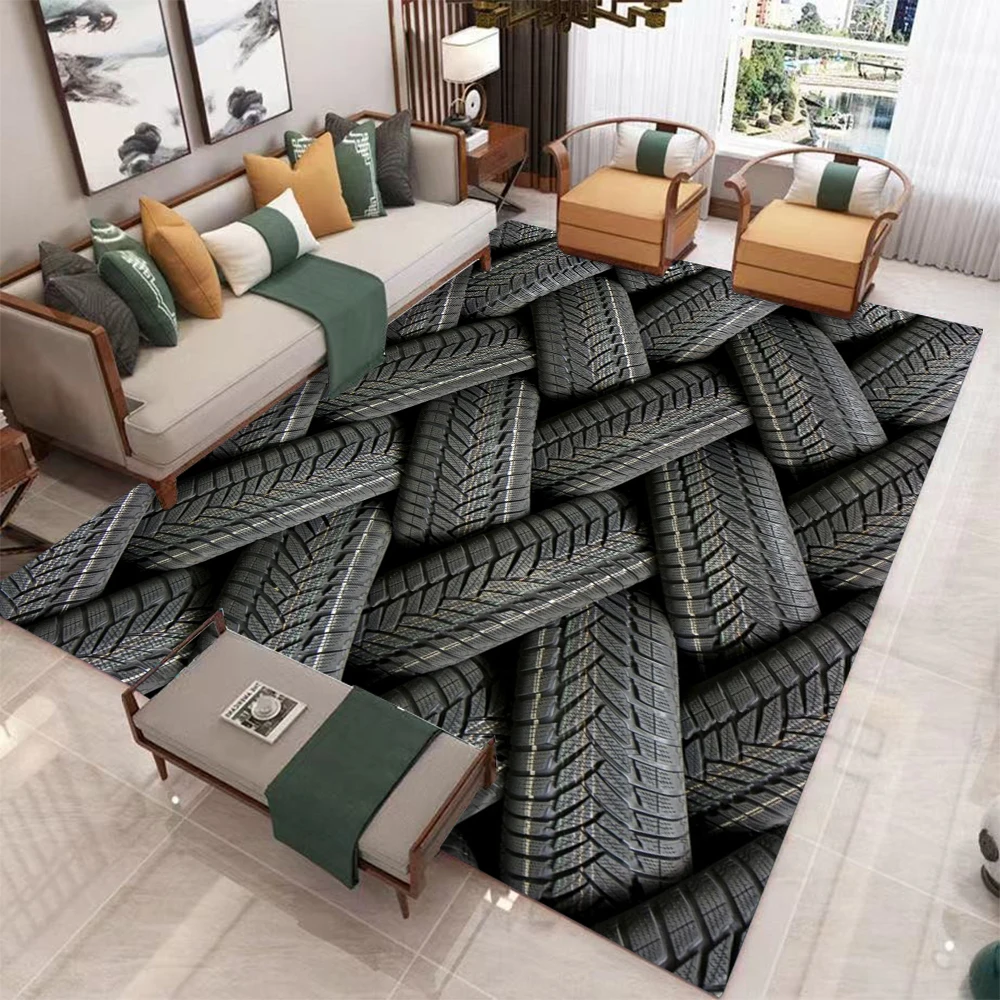 Make Old Tire Patterned Carpets Tire Track Carpets Men's Cave Decorations Popular Model Carpets Mechanical Carpets Door Mat