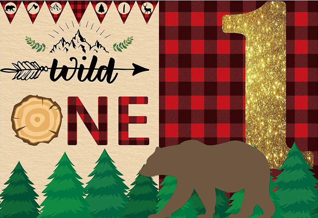 Lumberjack Wild One Backdrop Onederland Boy 1st First Birthday Supplies Red Black Buffalo Plaid Children Kids Bday Decorations