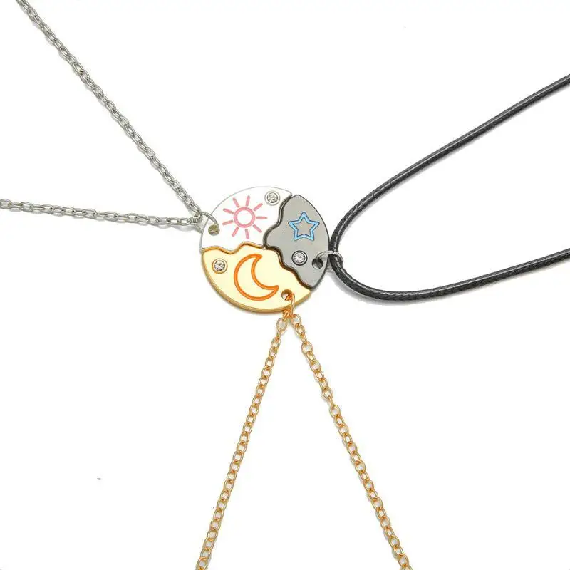 Sonne-Mond-Sterne Puzzle-Halsketten-Set 3-teilig Verstellbare Kette mit Strass-Einlagen für BFF-Paare Tägliches Tragen – Detail 5