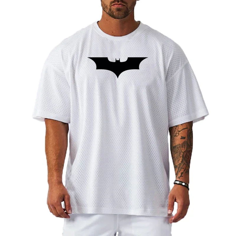 

New Summer Running Oversized T-Shirt Gym Bodybuilding Fitness Loose Casual Tees Mesh Quick Dry Short Sleeve Men's Sports Shirt