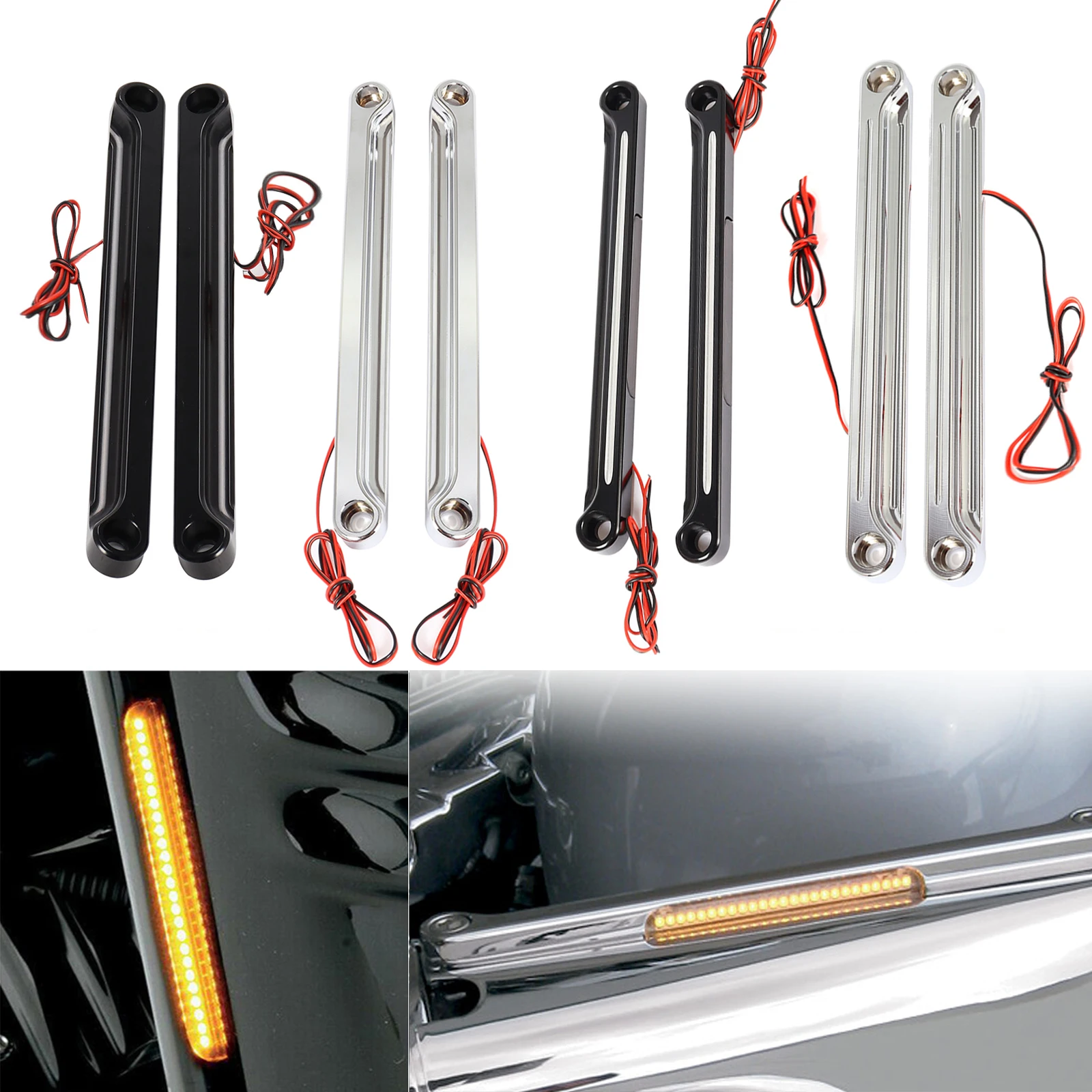 

1 Pair Alloy Art Chrome Front Aluminum LED Flush Fork Turn Signals Light Brackets Motorcycle For Harley Fatboy FLSTF