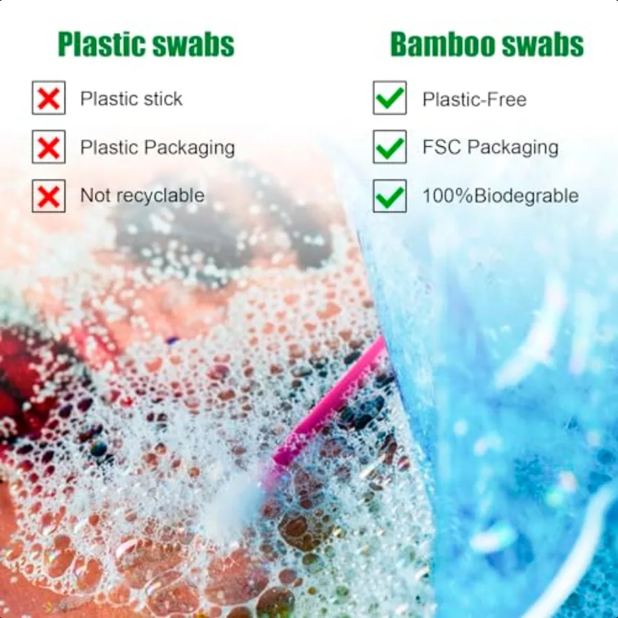 Bamboo Cotton Swabs 1000 Count Natural Cotton Swab with Round Head Tips Double Tipped Ear Sticks Wooden Cotton Buds for Cleanin