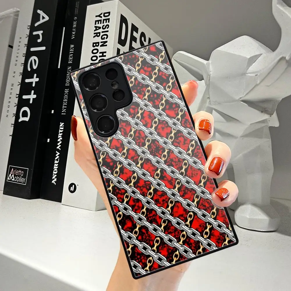 Grunge Chain Print Phone Case For Samsung Galaxy  A17 16 A15 A14 A13 A57 A37 A27 A26 A55 A35 A53 A24 A34 Tempered Glass Covers
