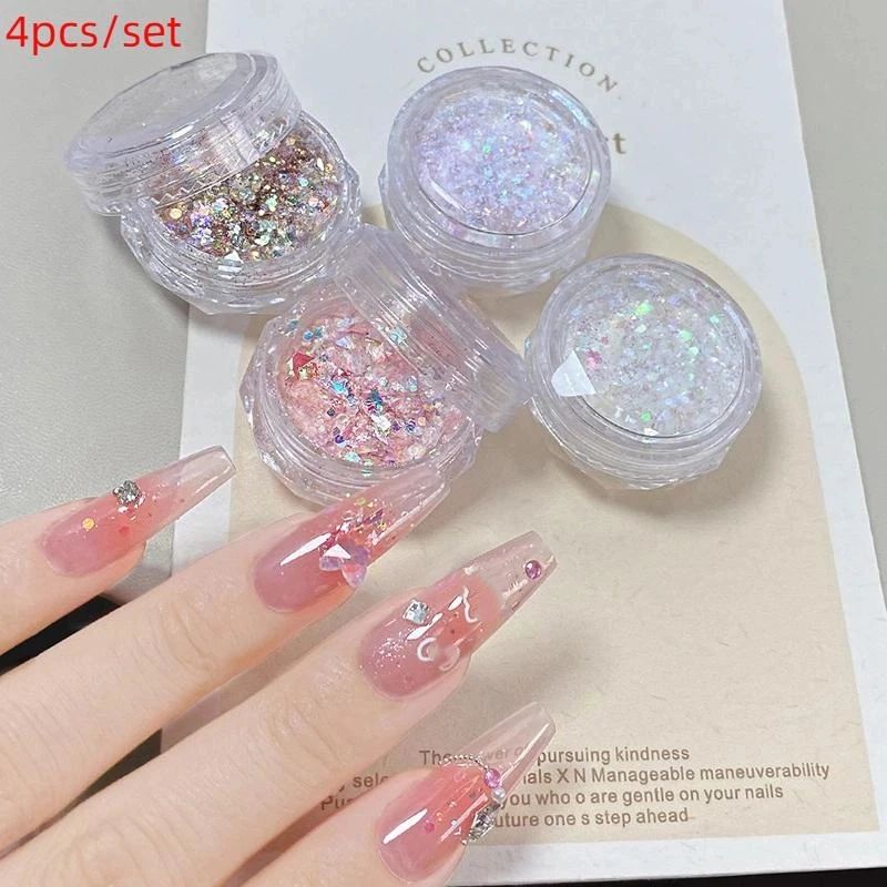 4Jars/set Mermaid Sparkle Nail Art Glitter Ultra-Thin Laser Flakes Holographic Sequins Irregular Loose Nail Art Dust Accessories