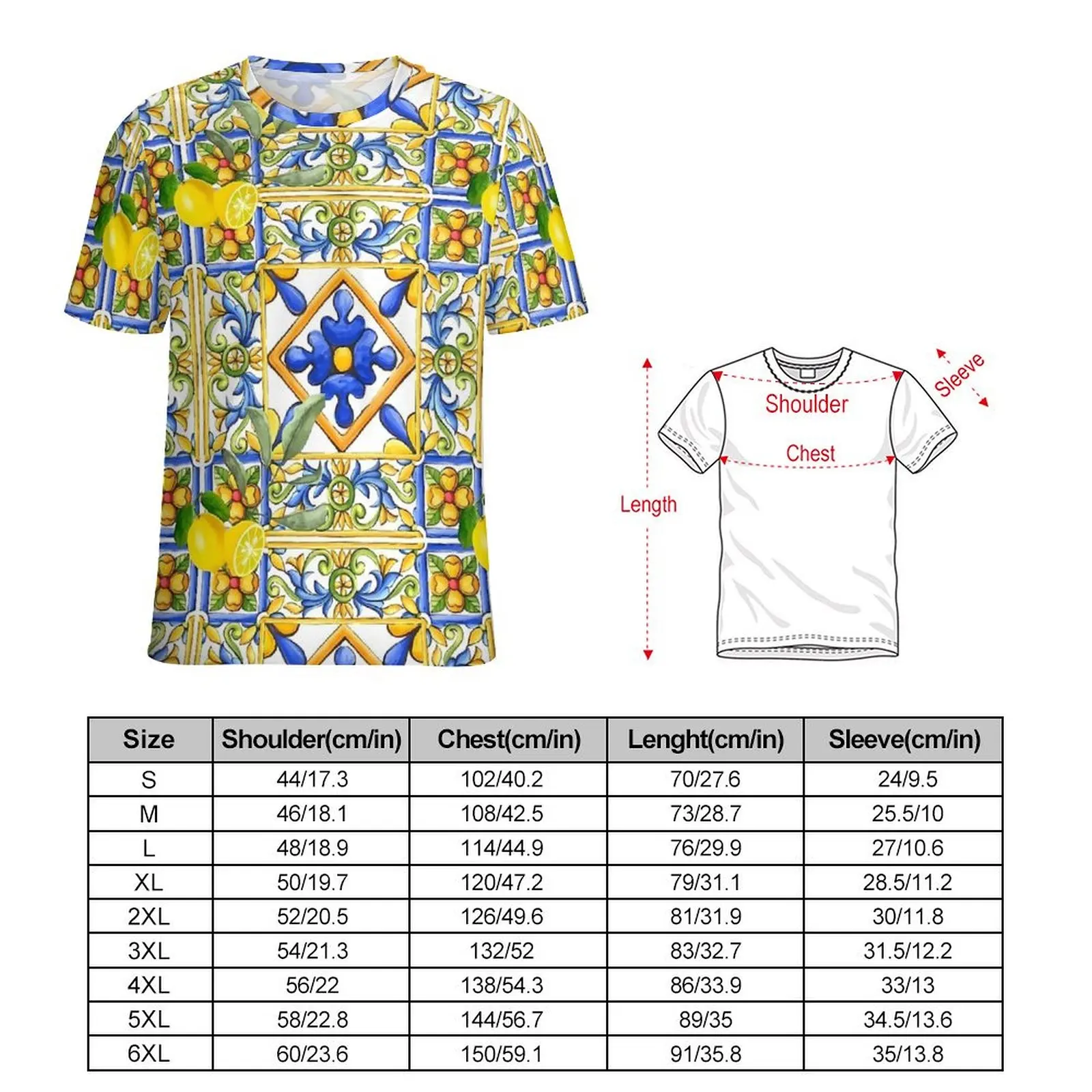 Majolica Lemon T-Shirt O Neck Citrus Flowers Tiles Oversized T Shirts Short Sleeve Basic Tees Women Beach Hip Hop Graphic Tops