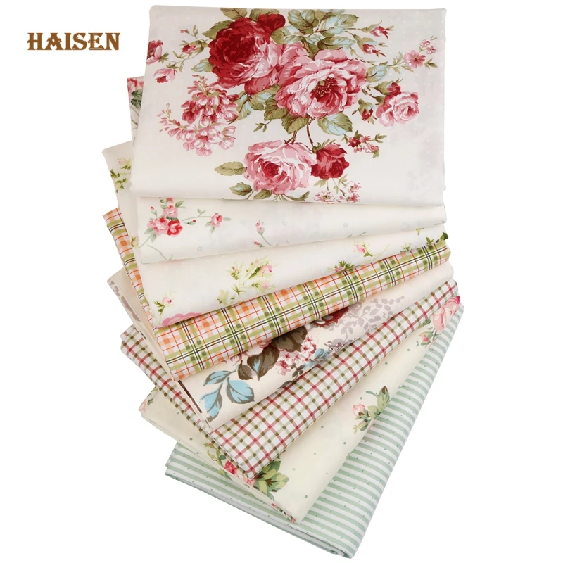 Haisen, 8 patterns Rose Flowers Printed Cotton Fabric Twill Cloth For DIY Sewing Baby&Kid\'s Quilt Sheets Dress Textile Material