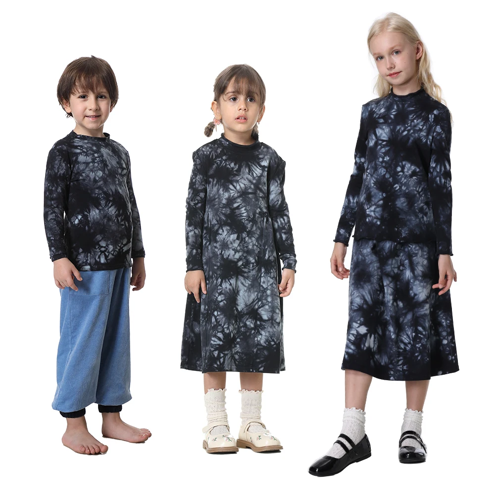 Children Girls Boys Sets Colorful Tie Dye Casual Wear Clothing Kids Dresses Tops And Skirt Matching