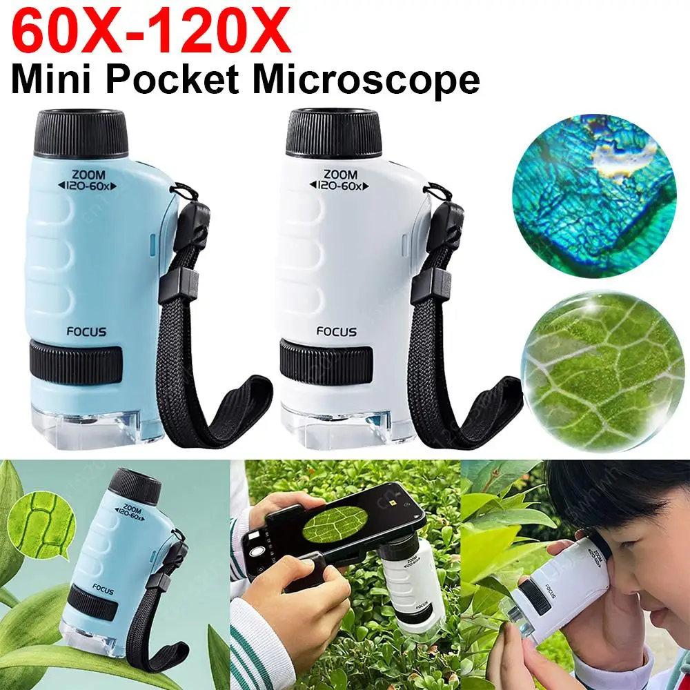 60x-120x Magnification Handheld Microscope Educational Portable Microscope Compact LED Lighted Microscope for Kids & Adults