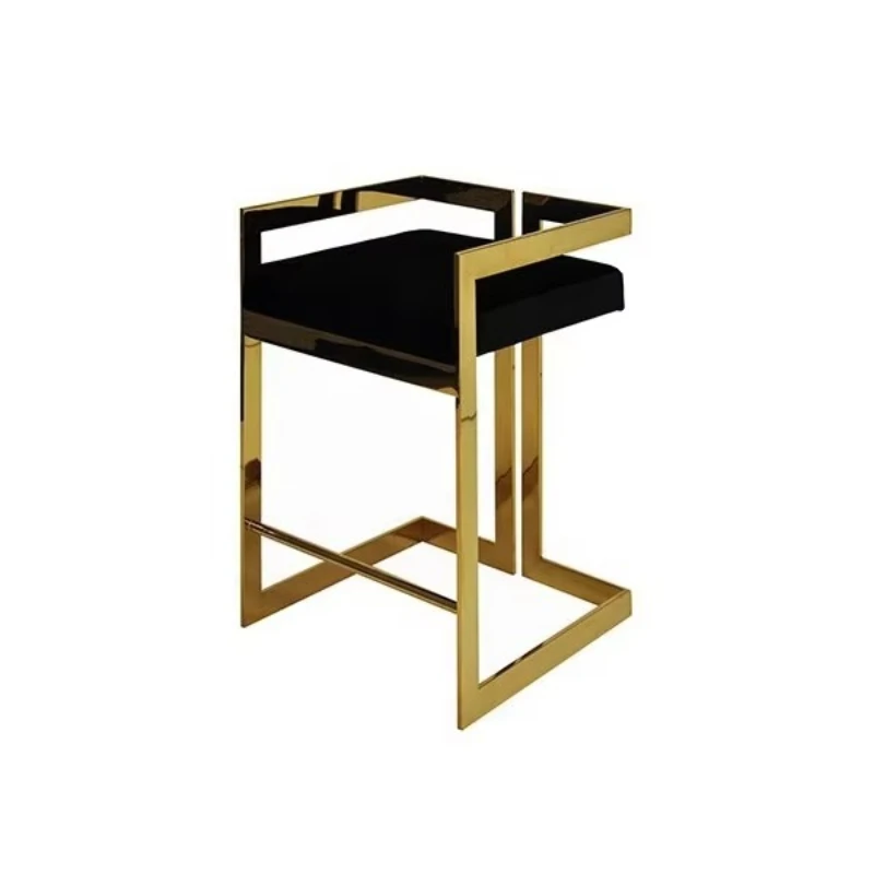 

Gold metal accent blue curved bar stool with velvet seats