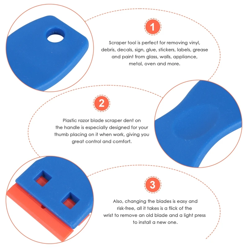 ABXF-4 шт. пластиковый скребок с лезвием бритвы и 200 лезвий, инструмент для удаления этикеток для наклеек, прокладок и красок на окне