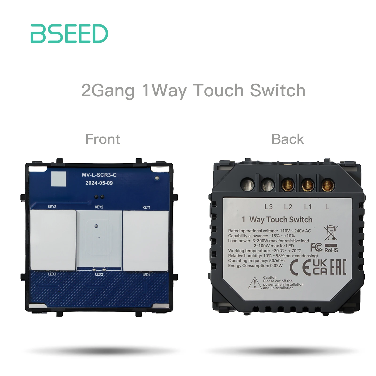 Bseed Die Basis des Touch-Schalters 1/2/3 Gang 1/2Wege Lichtschalter ohne Glasscheibe EU-Standard-Dimmerschalter DTY-Funktionsteil