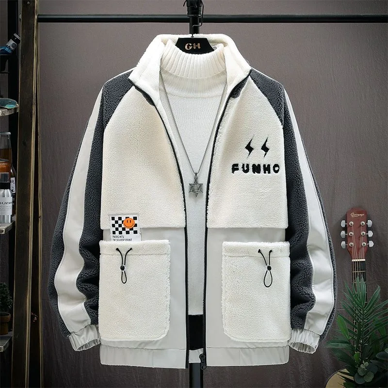 

Зимняя новая модная тенденция, утолщенная теплая ветрозащитная куртка из овечьей шерсти для мужчин, повседневная свободная спортивная высококачественная куртка больших размеров