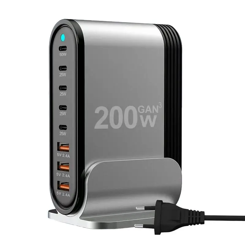 

USB C Charger Block Gan3 Powerful 200W Desktop Charger 8 Ports Fast Charger Block High-Speed Charging Station For Tablets