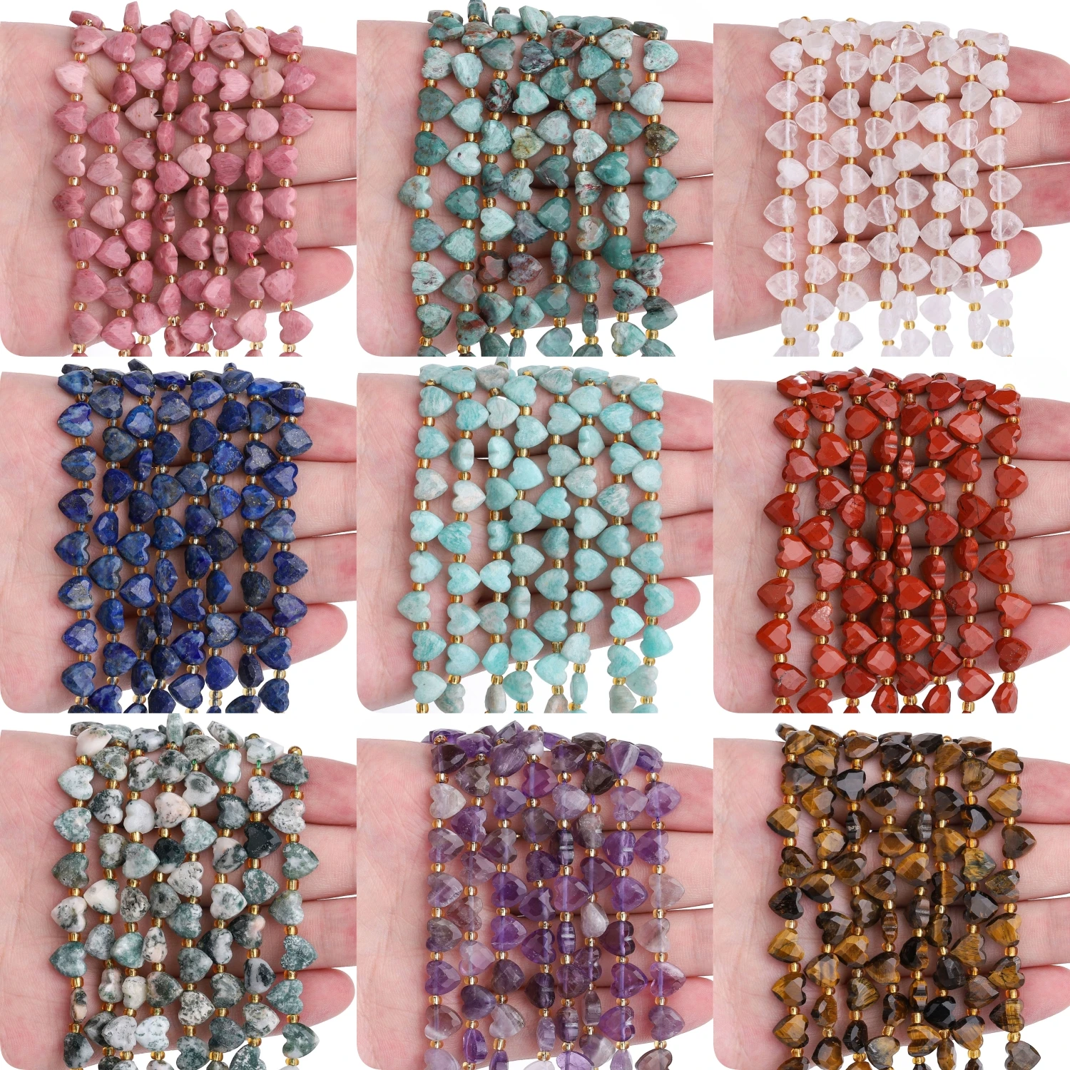 8mm Heart Crystal Quartz Jade Agate Natural Stone Love Beads DIY Bracelet Neckalce Loose Bead For Charms Jewelry Making Crafts