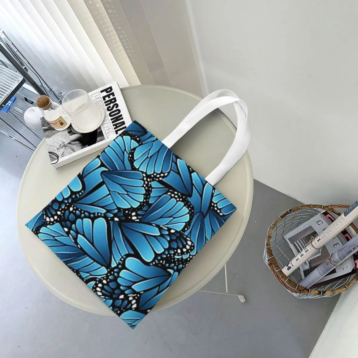 

Monarch Butterfly Wings Blue 1 Shopping Bags Canvas The Tote Bag Reusable for Ladies Shoulder Tote Travel Handbag