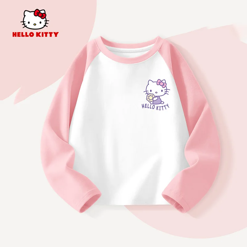 سانريو مرحبا كيتي فتاة بلايز الأطفال القطن الخالص طويلة الأكمام ربيع الخريف Kawaii الكرتون موضة نمط جديد الملابس المنزلية