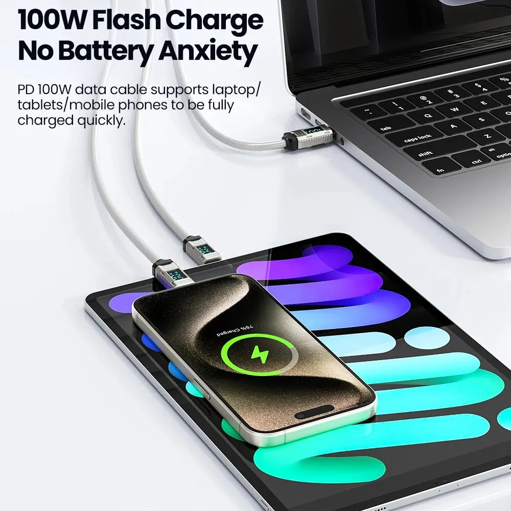 Toocki PD 100W Type C To Type C Cable For iPhone 15 5A Fast Charging LED Display USB Cable For Xiaomi 12 13 Poco Realme Macbook