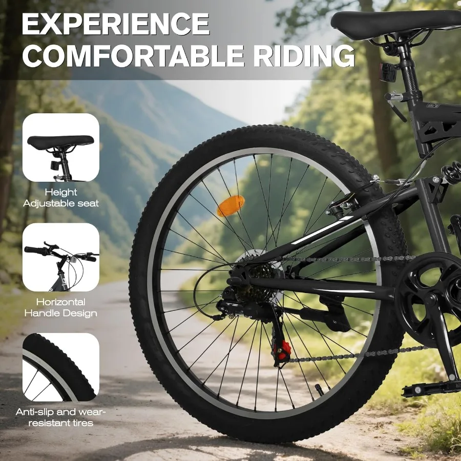 دراجة جبلية مزدوجة التعليق الكامل مقاس 26 بوصة و7 سرعات للرجال والنساء البالغين مع فرامل مزدوجة على شكل حرف V مثالية للمطارات على الطرق الوعرة والحضرية