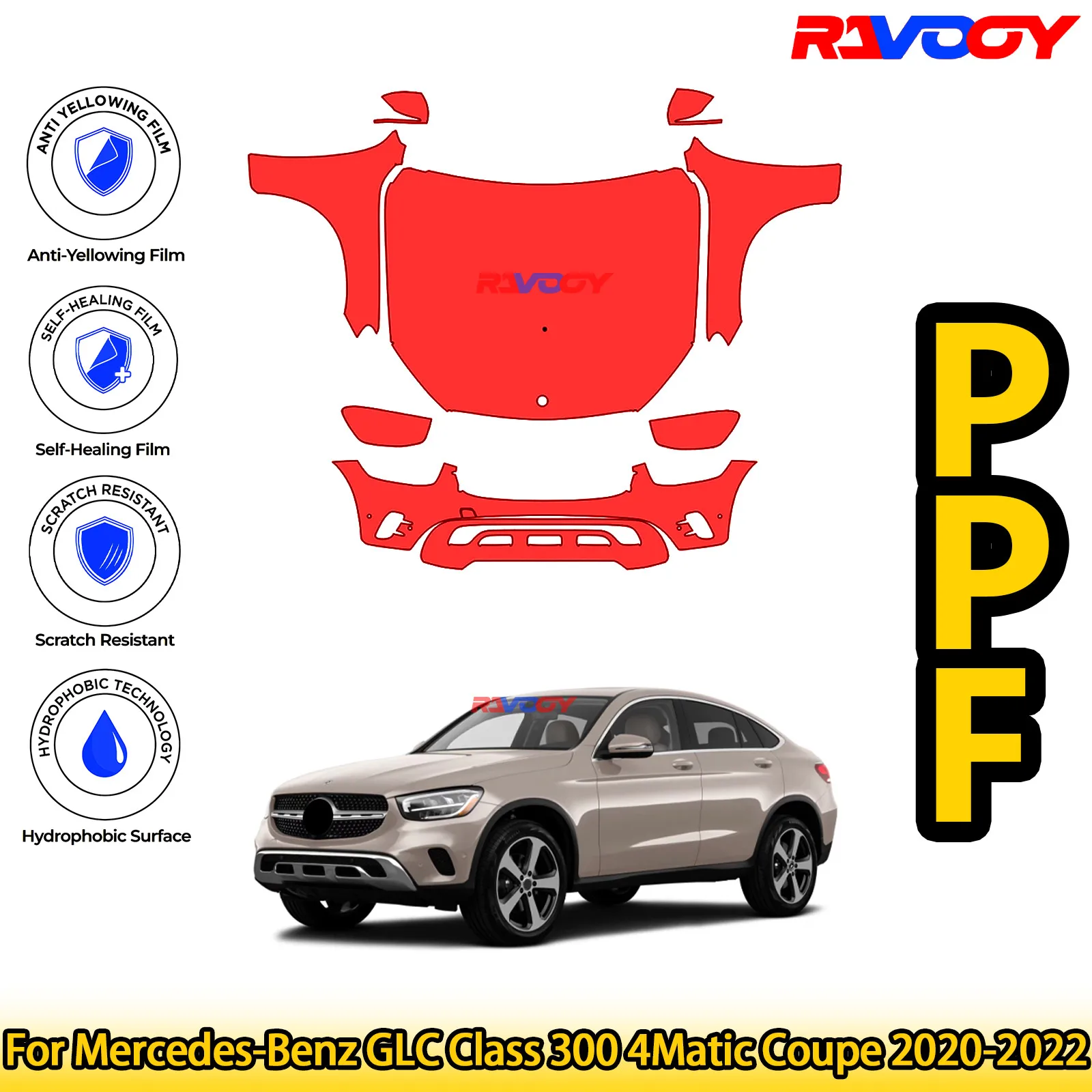 

For Mercedes-Benz GLC Class 300 4Matic Coupe 2020-2022 Glossy Matte Black Precut front PPF Kit Paint Protection Film