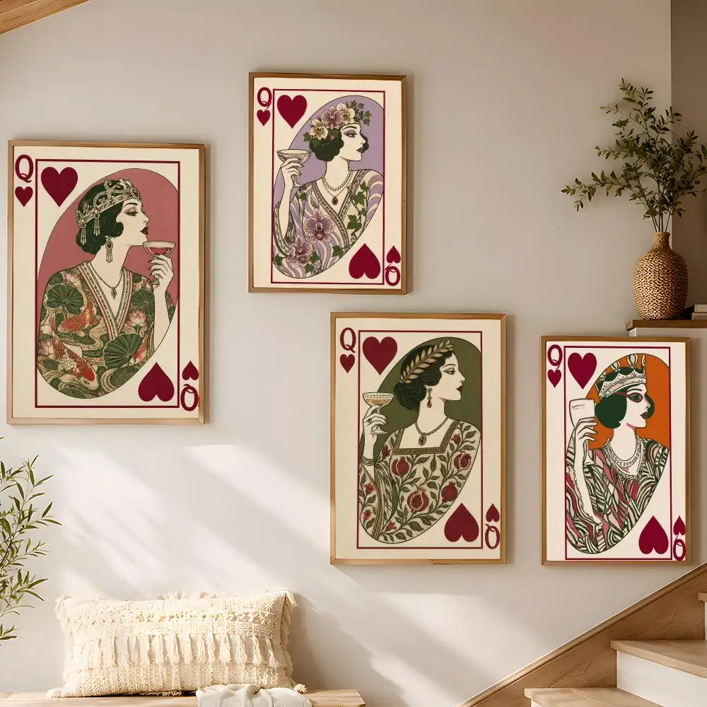 Cocktail Card Queens Poster Stickers Painting Self-Adhesive HD Art for Bedroom Living Room Home Decor Modern Wall Decals Gift