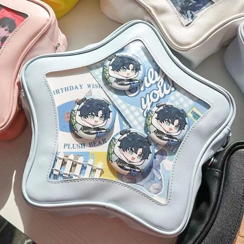 Women Handbag Y2K Large Capacity ItaBag Crossbody, Shoulder Bag Star Shape Clear Window Badge Display Cute Sweet Cool Girls Gift