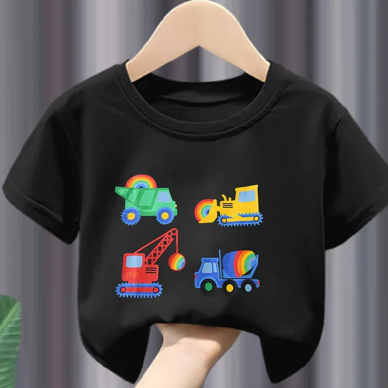 

New Boy's T-shirt European-style Children's Engineering Car Printed Sweatshirt with Short Sleeves Soft polyester fabric - summer