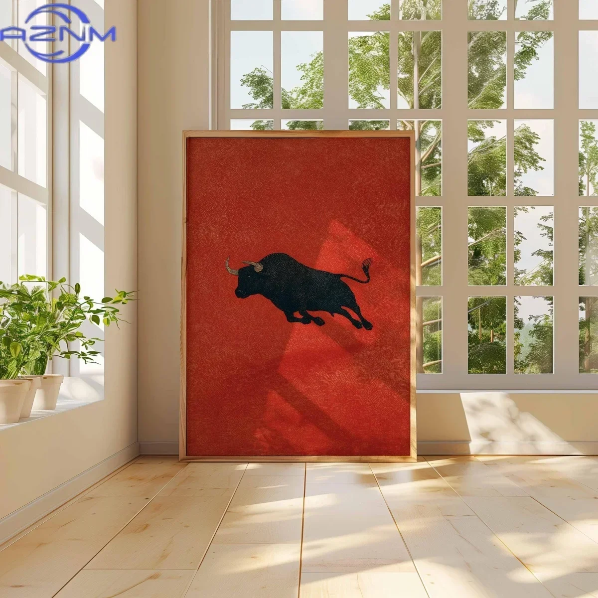 AZNM Vintage Bull Canvas Prints Poster Mid Century Minimalism Animal Red Art Prints Living Room Bedroom Wall Art Home Decor Post
