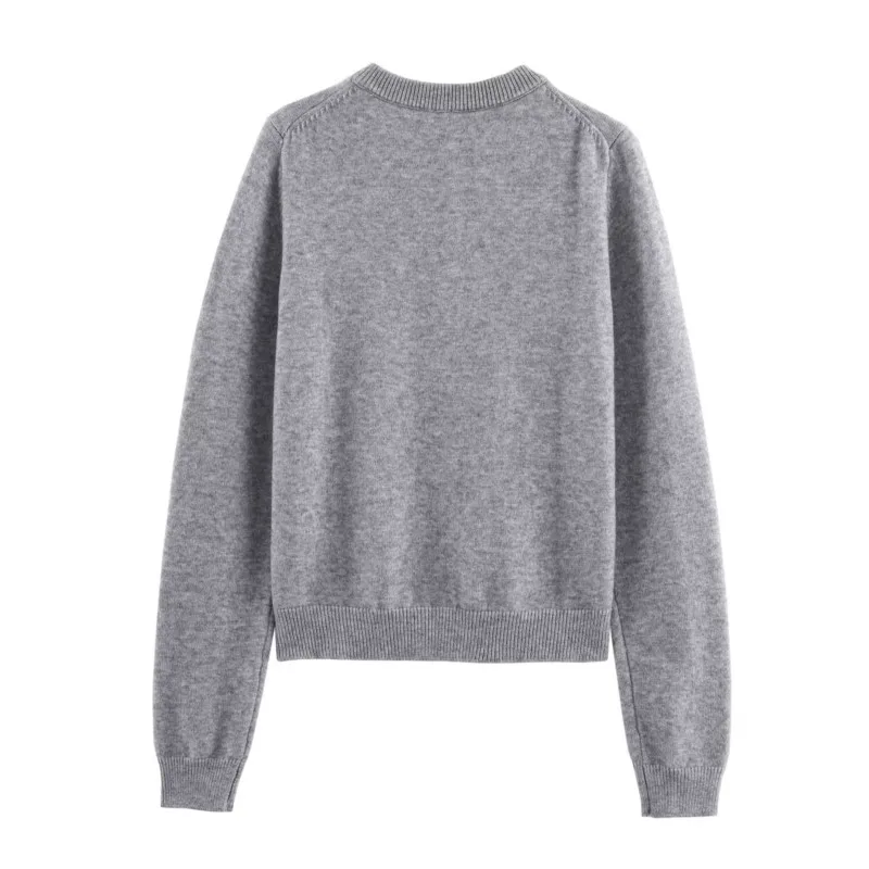 Women Simple Cardigan with Button Autumn Elastic Knit Casual Women's Plain Top Ribbed Trim Long Sleeve Female Sweater