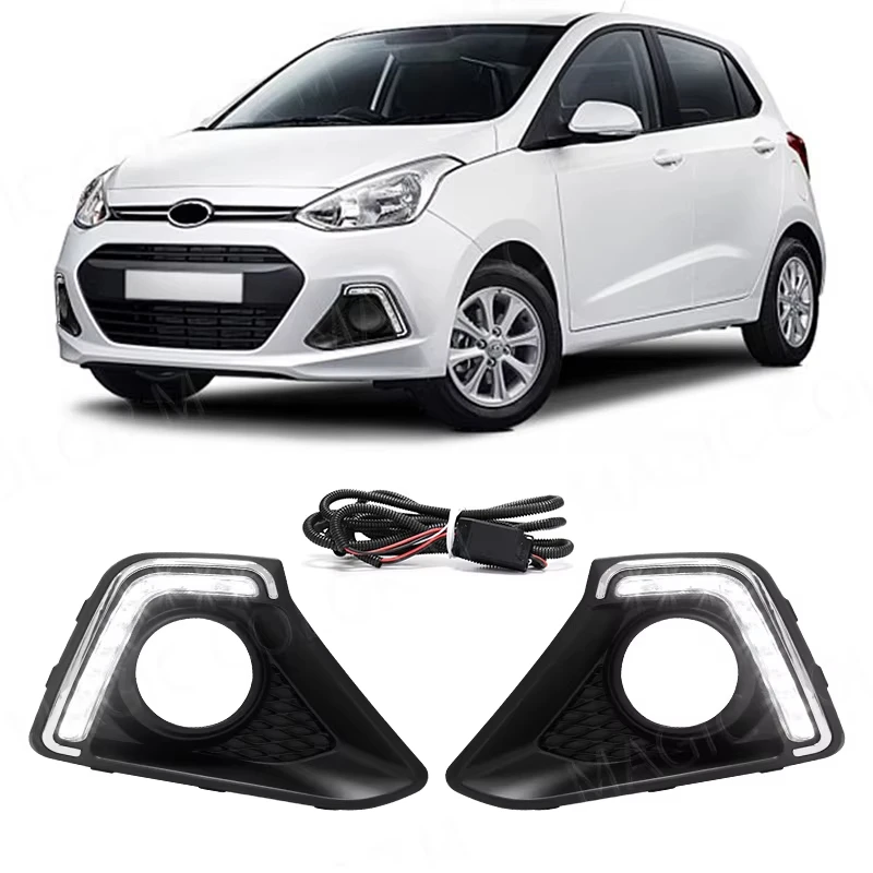 

For Hyundai I10 GRAND 2014 2015 2016 DRL Daytime Running Lights Led Fog Lamp Bezel White Waterproof Accessories Bumper