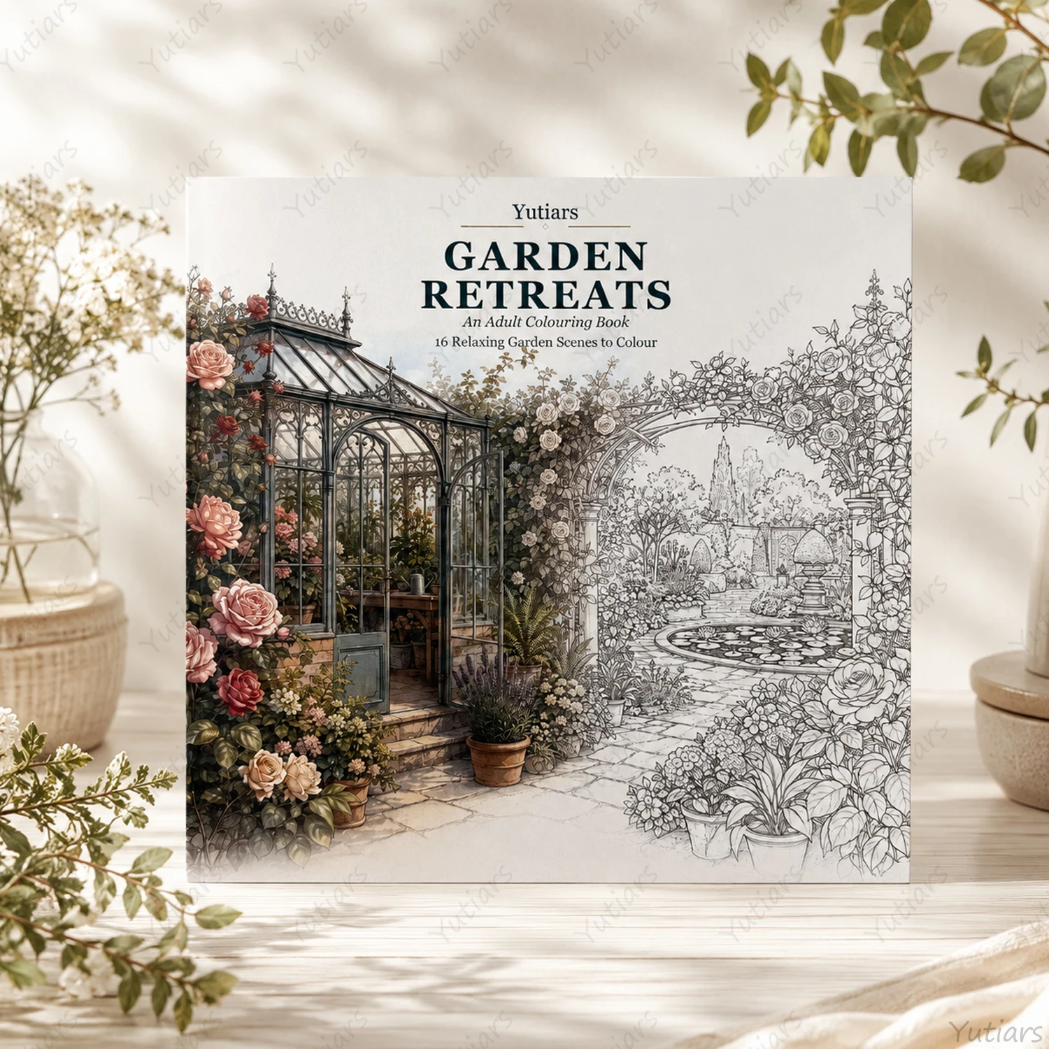 Yutiars Adult Colouring Book Garden Retreats 16 Relaxing English Garden Scenes 20x20cm Single-sided Printing Relaxation Gift